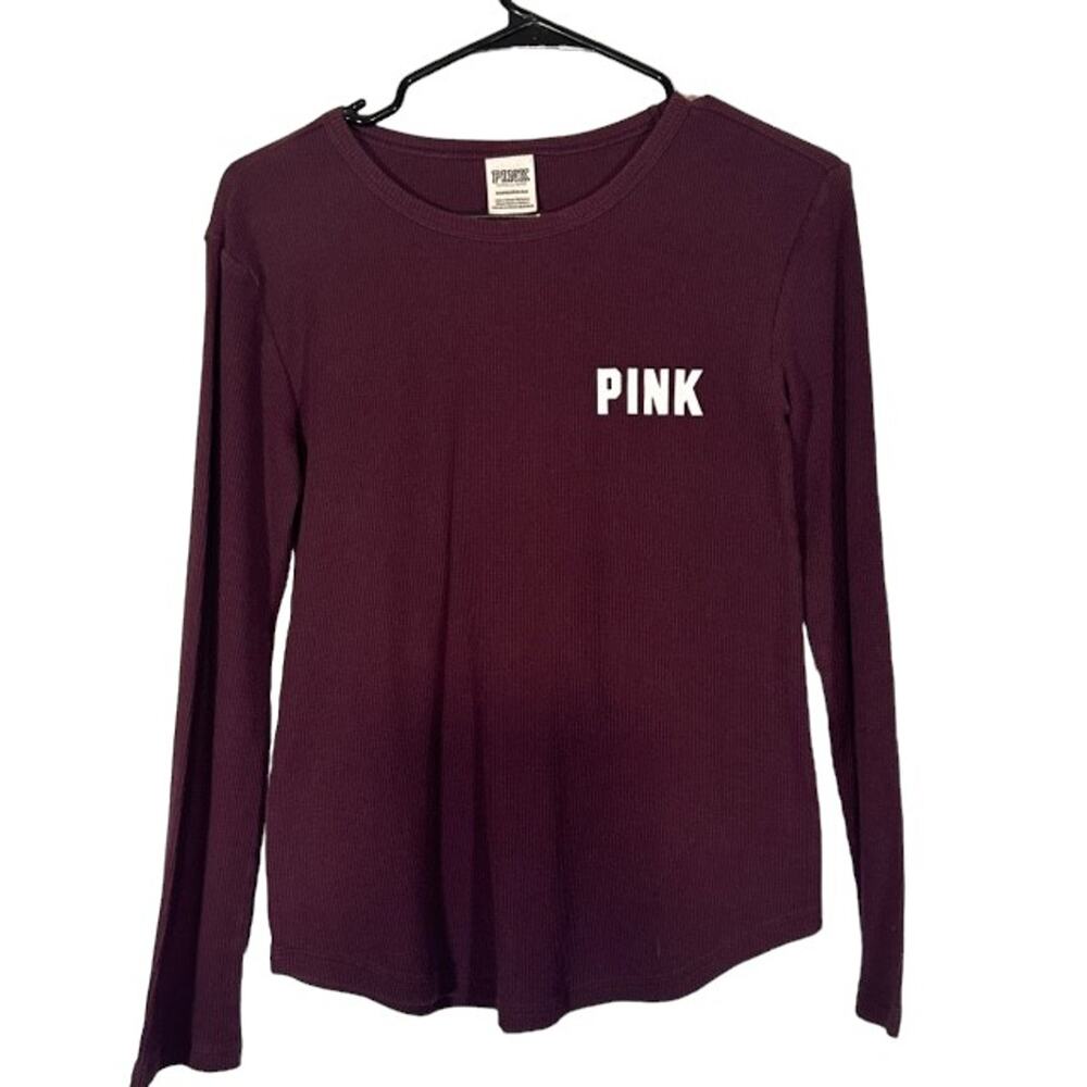 Victoria's Secret Maroon Long Sleeve Waffle Knit Athletic T-Shirt Women Sz XS
